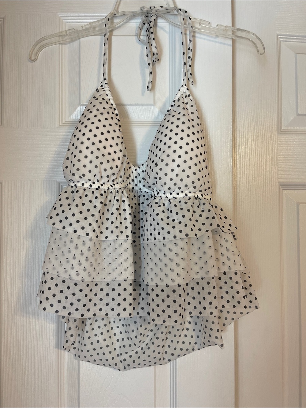 wild fable White Polka Dot Ruffle Halter Tank Top